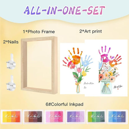Physkoa Handprint Flower Craft Kit for Kids–12"x16" Art Gift with Wood Frame–Keepsake for Mom or Grandma–Meaningful Birthday or Thank You Gift (2 Art Styles Included)