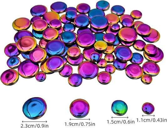 200g Iridescent Round Mosaic Tiles for Crafts Bulk, 11mm-23mm 4 Size Circular Mosaic Ceramic Pieces for Vases, Garden Decor, DIY Mosaic Making (Rainbow)