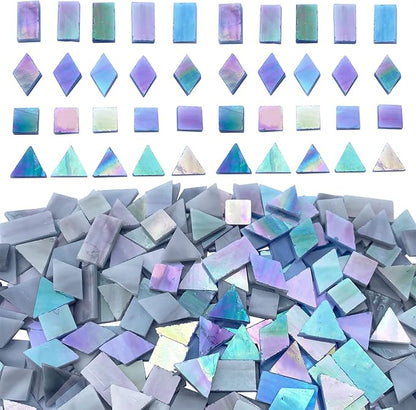 Iridescent Gray Stained Glass Mosaic Tiles for Crafts, 280 Pieces Mixed 4 Shapes Tiffany Stained Glass Sheets for Mosaic Projects