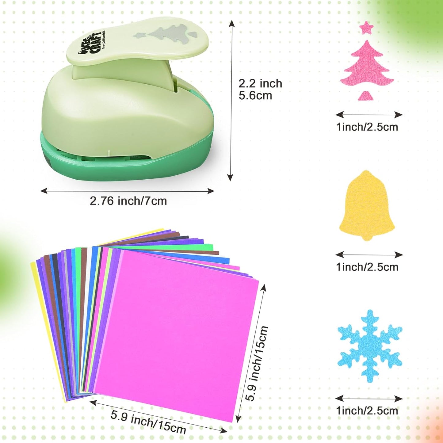UCEC Hole Punch 1 Inch Craft Christmas Snowflakes Bells Shapes 30 Pieces Hole Puncher for Crafts Set with Craft Paper Cardstock, Mix Shape Designs Hole Puncher for Kids for Crafting Scrapbooking - Crafty Corner