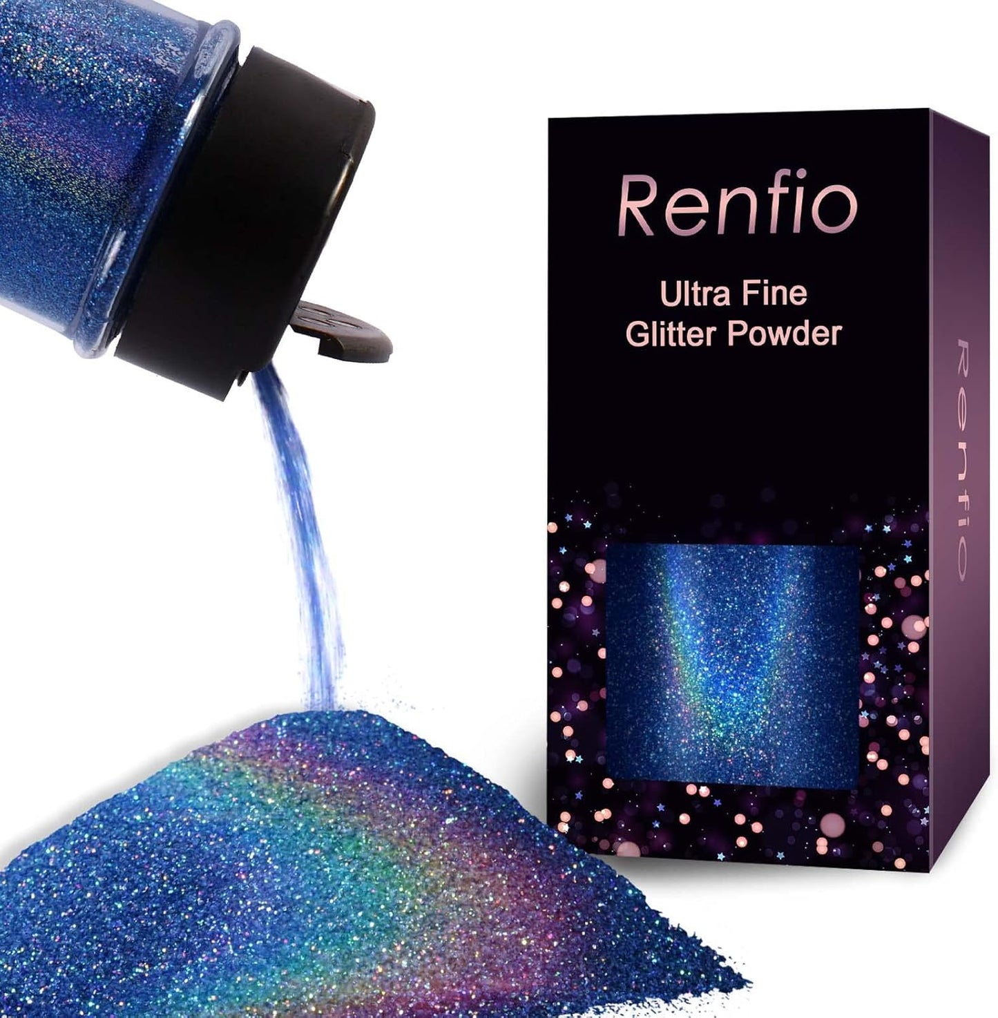 Renfio Holographic Ultra Fine Glitter Powder Metallic Resin Glitter 2.11 Oz (60g) PET Flakes Crafts Sequins 1/128" 0.008" 0.2mm Epoxy Chips Flakes for Tumblers Slime - Laser Ocean Blue