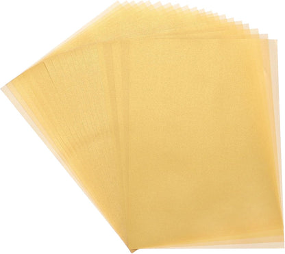 MECCANIXITY Colored Vellum Paper, 20 Sheet Gold Transparency 11.7 x 8.2 Printable Vellum Paper, Translucent Vellum Sheets for Printing Wedding Invitations, Ink Jet Laser Printer