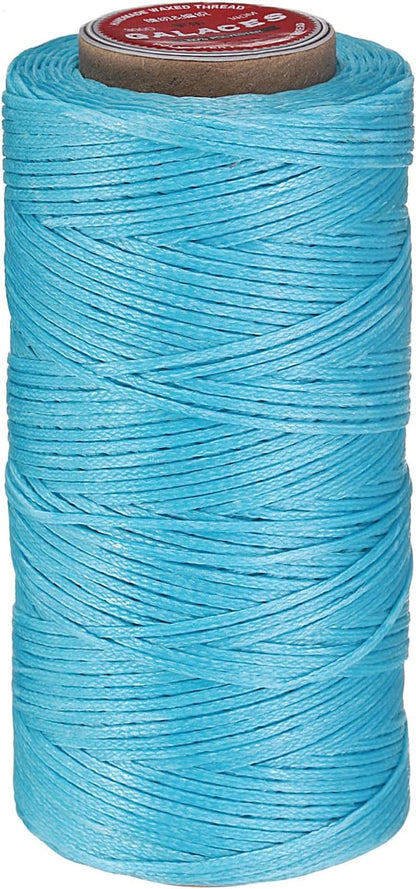 uxcell Flat Leather Sewing Waxed Thread, 140m / 153 Yards Polyester Wax String, 300D Wax Stitching Cord for Leather Crafts, Bookbinding, Bracelets Braided, Lake Blue