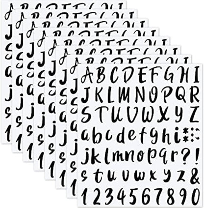 Outus 576 Pieces 8 Sheets Letters Stickers Self Adhesive Vinyl Letter Alphabet Number Stickers Mailbox Numbers Sticker, Decals for Classroom Decor, Sign, Door(Black,1 Inch)