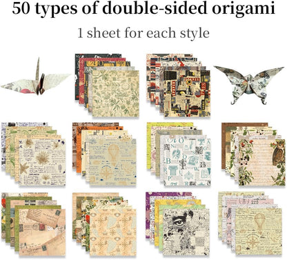 Square Origami Paper 6x6 Double Sided 50 Sheets 50 Colors 70GSM Origami Kit Japanese Chiyo Easy Fold Arts Crafts DIY Handwork Beginner Retro Newspapers - Crafty Corner
