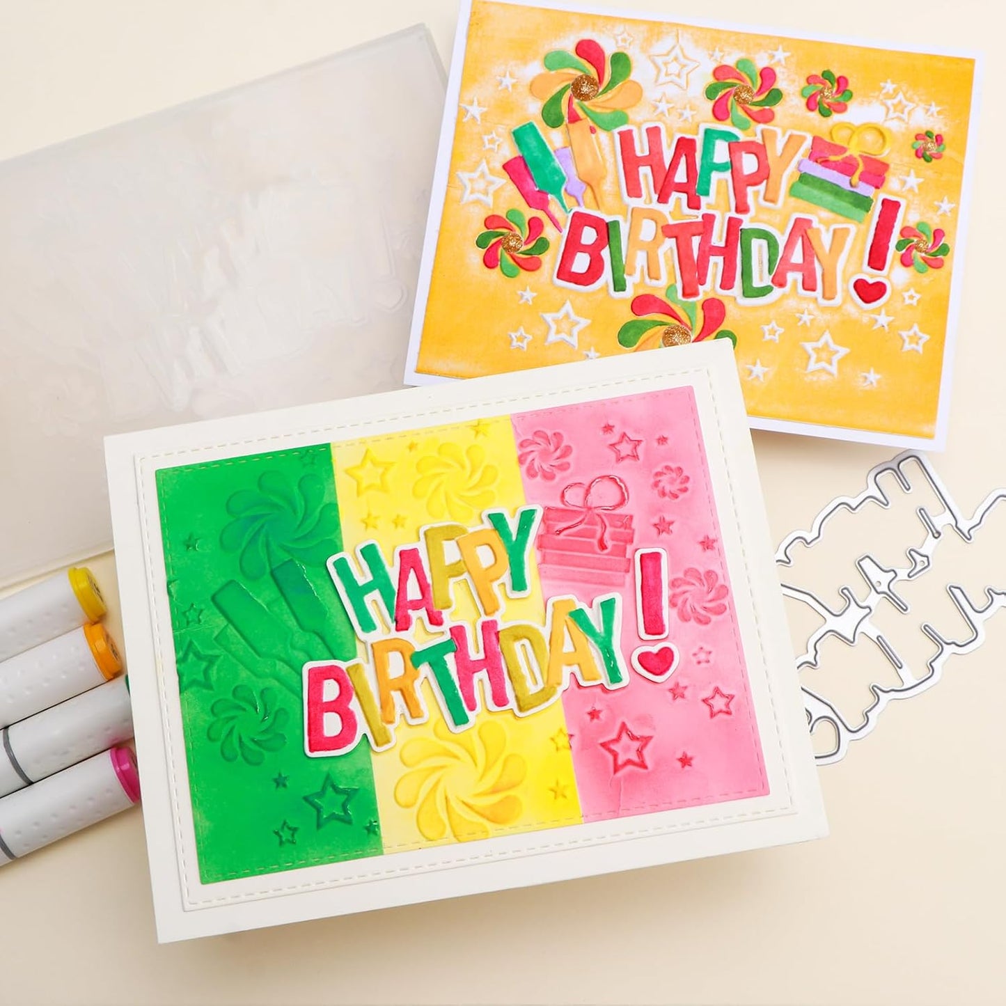 BAOFALI3D Embossing Folder and Metal Die Set for Card Making,Happy BirthdayTexture Embossing Template Paper Card Embossing Stencil for DIY Birthday Scrapbooking Photo Album Card Paper Craft Decoration