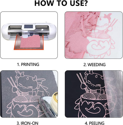 guangyintong Glitter Pink Heat Transfer Vinyl HTV Rolls, 12" x 8ft Iron on Vinyl for T-Shirts Glitter Pink HTV Vinyl for All Cutter Machines Easy to Cut & Weed for Heat Vinyl Design