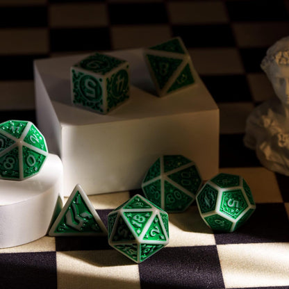 7-Die DND Dice Set New Pattern Polyhedral Dice Set with Leather Bag D&D Die for RPG Table Games(Gray Green)
