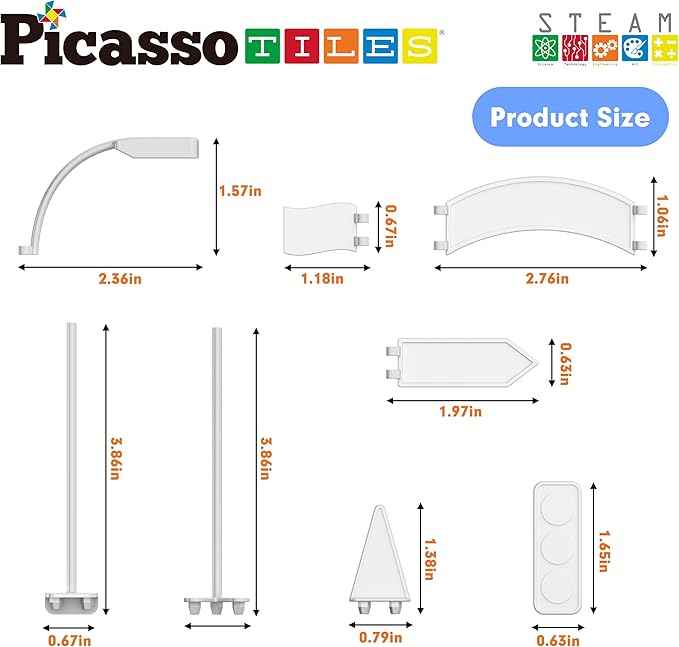 PicassoTiles Magnet Tile Compatible Building Race Track Kit Traffic Sign Accessory Stabilizers with Sticker Set STEM Educational Magnets Toddler Racecourse Structure Blocks Add On Ages 3+ PTR01