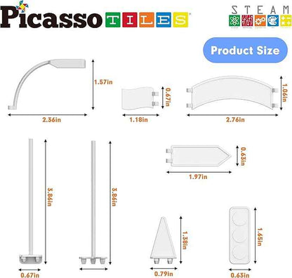 PicassoTiles Magnet Tile Compatible Building Race Track Kit Traffic Sign Accessory Stabilizers with Sticker Set STEM Educational Magnets Toddler Racecourse Structure Blocks Add On Ages 3+ PTR01