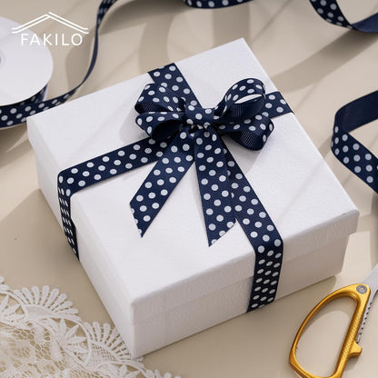 Polka Dot Grosgrain Ribbon 5/8 Inch, 25 Yards Spool Navy Blue and White Dot Craft Ribbon for Christmas Gift Wrapping DIY Crafts Hair Bows Wedding Party Decor Sewing and Home Decoration - Crafty Corner
