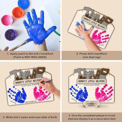 DIY Daddy's Little Helpers Tool Box Craft Plaque Baby Handprint Gifts for Mechanic Dad, First Fathers Day Art Craft Sign for Mechanic Papa, Daddy's Toolbox Tool Set Craft with Kids Handprint Keepsake