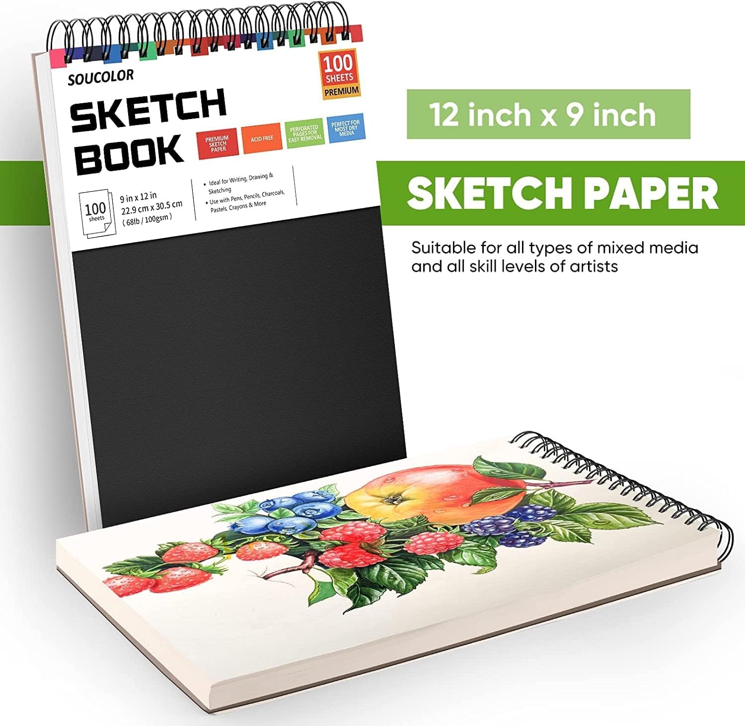 Professional Drawing Supplies for Sketch, Charcoal, Colored, Graphite, Pastel Pencils & Sticks. Soucolor 2-Pack 9" x 12" Sketch Book, 200 Sheets Spiral Bound 68lb/100gsm Paper for Kids Adults Artists - Crafty Corner