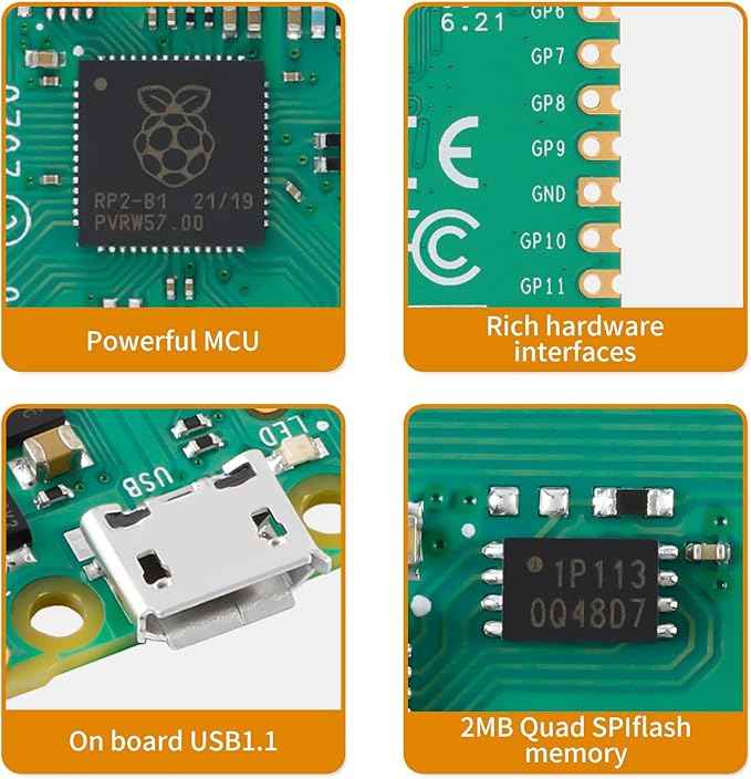 10pcs Raspberry pi pico Development Board with rp2040 Dual-core Cortex m0+ Processor, Supports c/c++/Python, 2mb Flash, spi/i2c/uart Interface