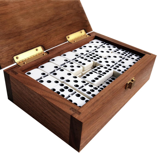 Alex Cramer Double 9 Dominoes Set for Adults with Spinners. Domino Set in Black Walnut Case. Holds 55-Piece Set of Dominoes (Dominos Set)