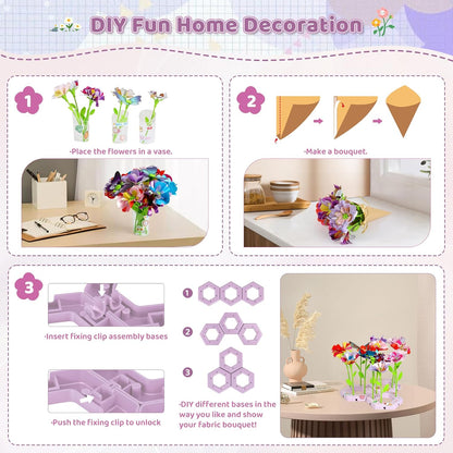 Bsgifts Fabric Flower Making Toys, DIY Flower Press Kits for Kids Ages 3-12, Creative Educational Activity Arts & Crafts Toys, Ideal Holiday Gifts for Preschool Kids, Pink