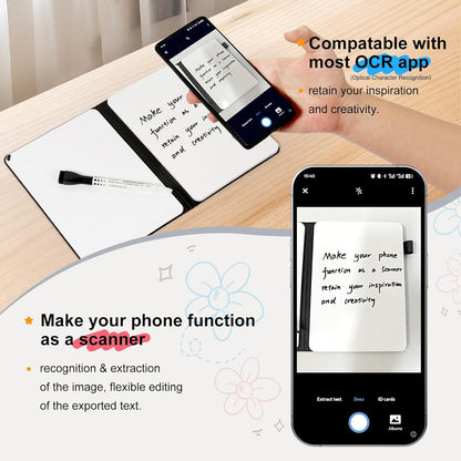 AGM Portable White Board Dry Erase Notebook, 12" x 9" Double Sided Folding Whiteboards with 3 Pens, Small Travel Dry Erase Board Skin-Friendly Material for Study, Meeting, Planning, Tuscan