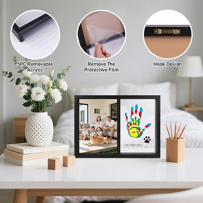Family Handprint Kit, DIY Baby Hand and Footprint Handmade Keepsake Wooden Frame with 6 Non-Toxic Baby-Safe Paint, Family Gifts Ideas Gift for New Parents, Grandparents, Father's Day, Mother's Day