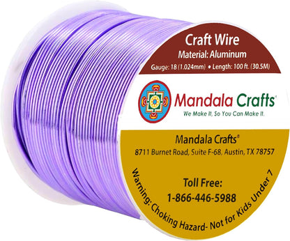 Mandala Crafts 18 Gauge Anodized Aluminum Craft Wire for Jewelry Making - 100 FT Colored Flexible Lavender Wire - Bendable for Bonsai Armature Crafting Sculpting - Crafty Corner