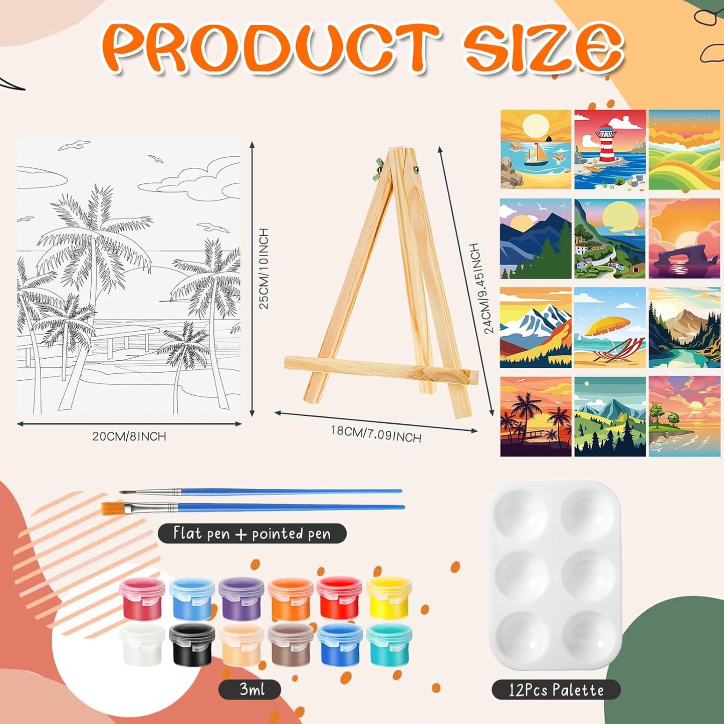 Zhanmai 12 Pack Pre Drawn Canvas for Painting Sip and Paint Kit 8" x 10" Paint Party Set Canvas Painting Pre Printed Canvases for Party Favor DIY Virtual Adult's Date Night(Landscape) - Crafty Corner