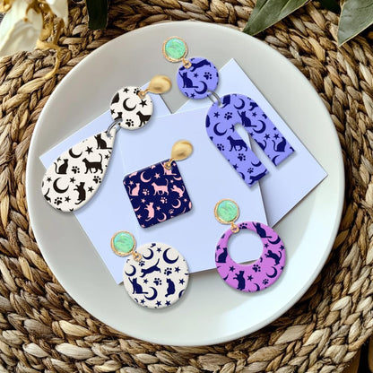 CHGCRAFT Cat Polymer Clay Texture Sheets Moon Stars Texture Stamp Sheets Silicone Texture Stamp Clay Texture Mat Texture Sheets for Polymer Clay Jewelry and Clay Earrings Tools