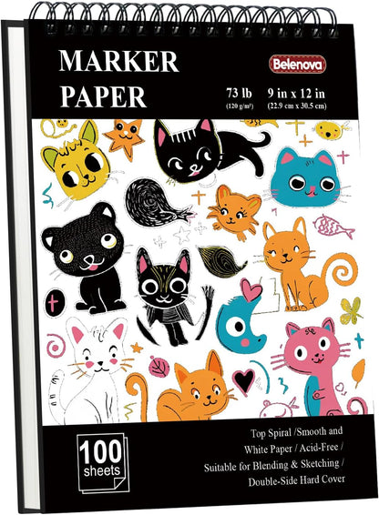 Belenova 9" x 12" Marker Paper Pad, 100 Sheets Bleedproof Sketchbook for Alcohol Markers - 73lb/120gsm Art Supplies for Drawing & Coloring (Kids/Adults). - Crafty Corner