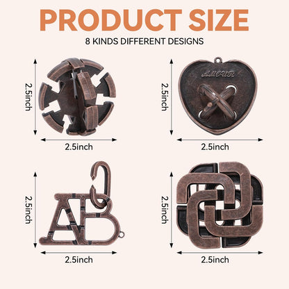8 Pcs Brain Teaser Puzzles for Adults Teens - Metal Puzzles 3D Puzzle Game Toys for Adults Teens - Unlock Interlocking Puzzle Adult IQ Education Smart Toys
