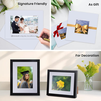 Falling in Art 5 Pack Acid Free 8x10'' White Picture Mats Board Show Kit for 4x6'' Photos, 4-Ply Beveled Pre-Cut Photo Mats with Backing Board for Frames, Artwork and Prints
