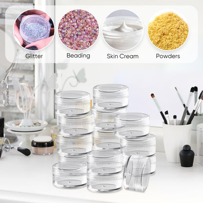 5g Cosmetic Sample Jars with Lids, 50 Pack Clear Small Plastic Containers for Skincare, Face Cream & Lip Balm, BPA-Free, Refillable Travel Size Containers