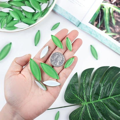 Youway Style Green Leaf Mosaic Tiles for Crafts Bulk,200g Petal Mosaic Glass Pieces,Flower Glass Tiles for Christmas Mosaic Decorations