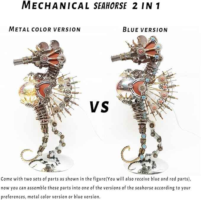Meatalkitor 3D Puzzle Steampunk Seahorse Lamp - 2100PCS Metal Mechanical Model Kit with 16 Color Planet Light - Perfect Room Decor and Gift Choice (Firework LAMP)
