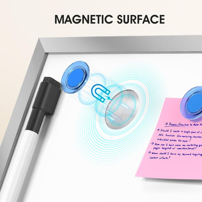 MaxGear Small White Board with Stand, 10" x 10" Double-Sided Magnetic Aluminium Frame Whiteboard, Mini Dry Erase Board for Drawing, Kitchen Grocery List, Memo