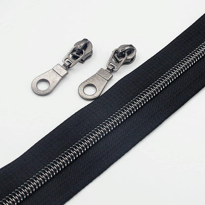 Leekayer #5 Black Nickel Metallic Nylon Coil Teeth Zippers by The Yard Bulk 10 Yards Zipper Tape with 25pcs Black Nickel Sliders for DIY Sewing Tailor Craft Bag(Black)