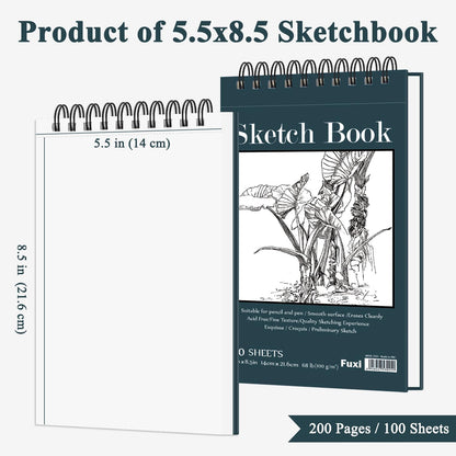Small Sketchbook 5.5" x 8.5" - 2 Pack Top Spiral Mini Sketch Pad, Small Sketch Book Hard Cover, 100 Sheets Each 68lb/100gsm - Mini Drawing Paper for Kids, Portable Drawing Pad for Beginners & Artists. - Crafty Corner