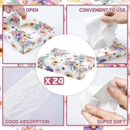 Yinder 24 Packs 960 Sheets Tissue Cube Car Facial Boxes Disposable Facial Travel Tissues Holder Soft Watercolor Boxes 2 Ply 40 Sheets for Wedding Household Car Kitchen Bathroom(Flower)