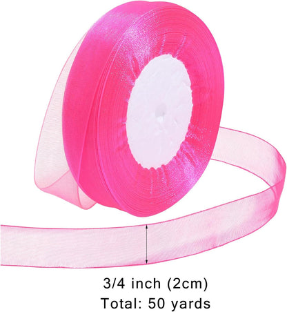 Ribbon for Gift Wrapping 3/4 inch Hot Pink Sheer Organza Ribbon for Flower Bouquet Tulle Thin Chiffon Ribbons for Wedding Invitations Christmas Halloween Presents Decorations Crafts 50 Yards - Crafty Corner