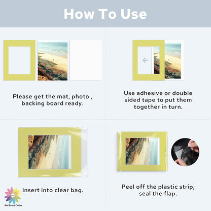 Mat Board Center, Pack of 10, 11x14 for 8x10 Mix Color Mat Kit - Acid Free, 4-ply Thickness, White Core - Includes Backing Boards and Clear Bags - for Pictures, Photos, Framing