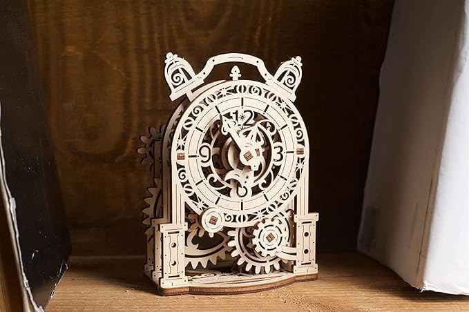 UGEARS Vintage Alarm Clock 3D Puzzle - Wooden Model Kit for Adults to Build - Mechanical Model Desk Clock Making Kit - 3D Jigsaw Puzzle Wood Toy Clock - DIY Brain Teaser Puzzle Construction Set