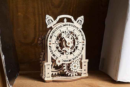 UGEARS Vintage Alarm Clock 3D Puzzle - Wooden Model Kit for Adults to Build - Mechanical Model Desk Clock Making Kit - 3D Jigsaw Puzzle Wood Toy Clock - DIY Brain Teaser Puzzle Construction Set
