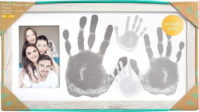 Kate & Milo DIY Family Handprint Frame Kit, Mother’s Day Gift, Family Photo Keepsake Craft Frame with Paint, Rustic Farmhouse Home Décor