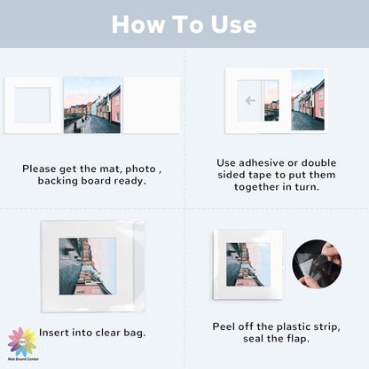 Mat Board Center, Pack of 10, 12x12 for 8x8 White Mat Kit - Acid Free, 4-ply Thickness, White Core - Includes Backing Boards and Clear Bags - for Pictures, Photos, Framing