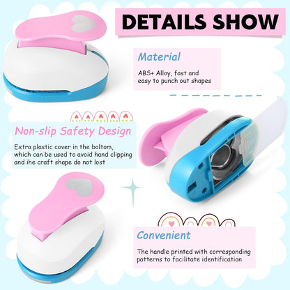 CHENGU 16 Pcs Craft Holes Punch Paper Punchers Scrapbook Punches with Craft Sticker Paper, Round, Star, Square, Heart, Flower, Wave Circle Shape(2 Inch,Multiple Styles) - Crafty Corner