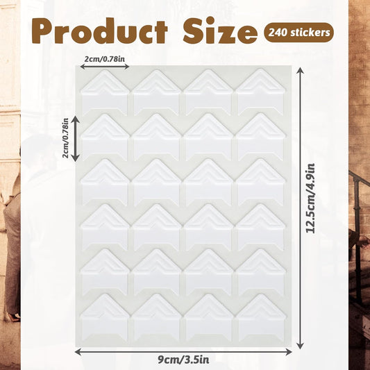 240 Pcs Photo Corners Self Adhesive Picture Corners for Scrapbooking, White Photo Corner Stickers, Photo Mounting Corners for DIY Scrapbook, Photo Album, Journal, 10 Sheets