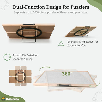 2000 Pieces 2-in-1 Tilting & Rotating Puzzle Board, 40.16"x28.5"Portable Puzzle Table with 4 Drawers & Cover