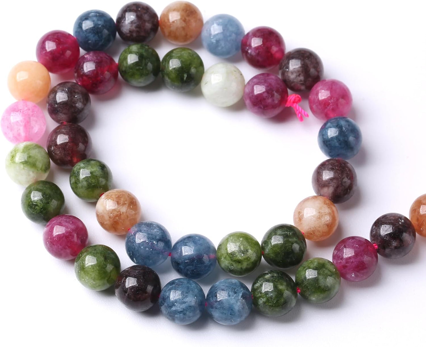 36pcs 10mm Natural Colorful Tourmaline Jade Stone Beads Round Loose Crystal Healing Energy Beads for Jewelry Making DIY Bracelet Necklace Earrings 15" (10mm, Colorful Tourmaline)