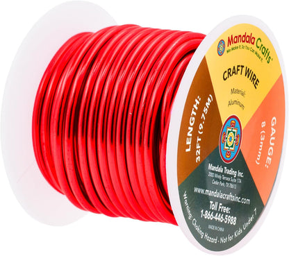 Mandala Crafts 8 Gauge Anodized Aluminum Craft Wire for Jewelry Making - 32 FT Colored Flexible Red Wire - Bendable for Bonsai Armature Crafting Sculpting - Crafty Corner