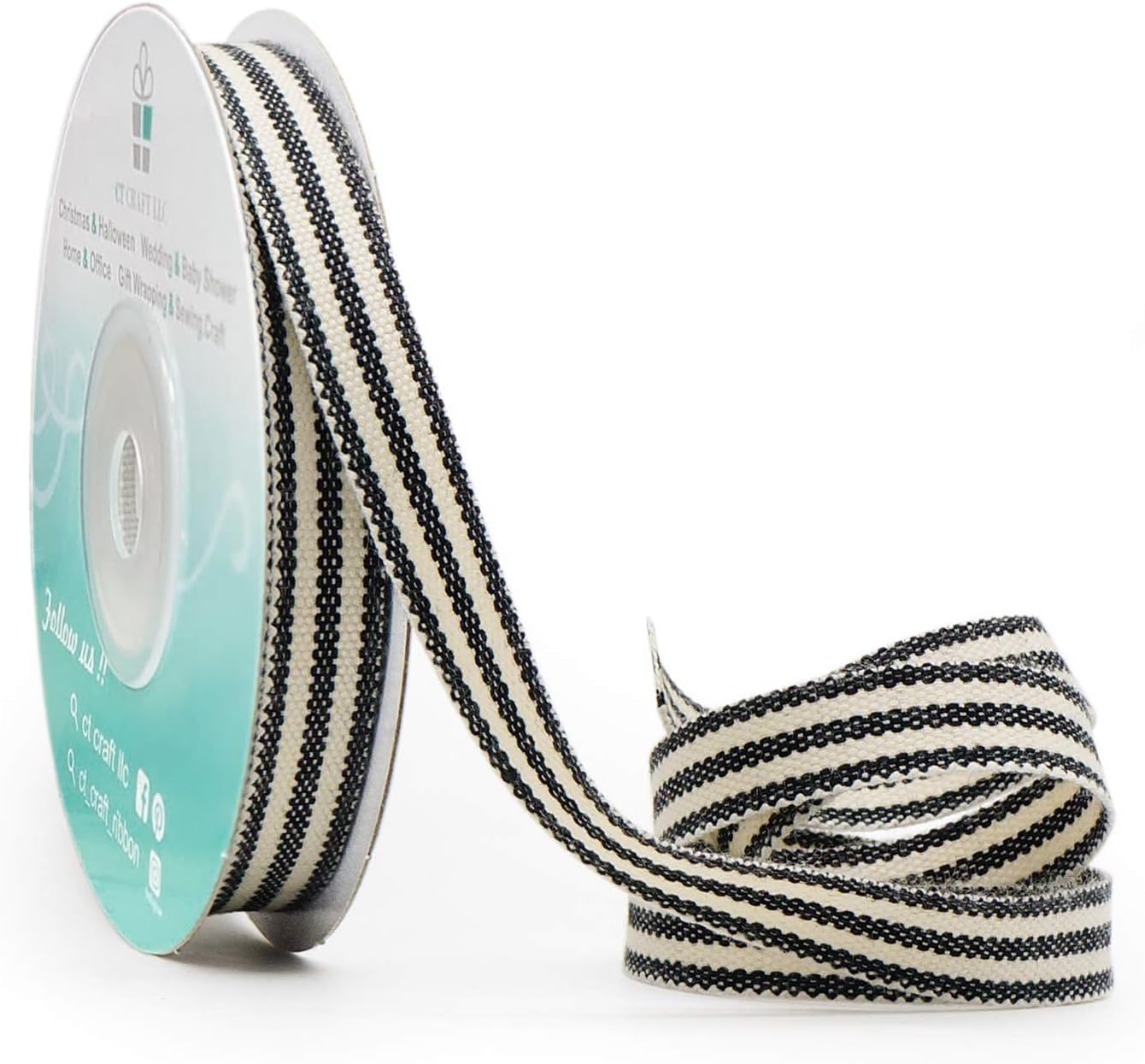 CT CRAFT LLC Ivory Cotton Black Stripes Ribbon 3/8" x 10 Yards for Home Décor Gift Present Wrapping DIY Crafts Birthday Wedding Bouquet Christmas - Crafty Corner