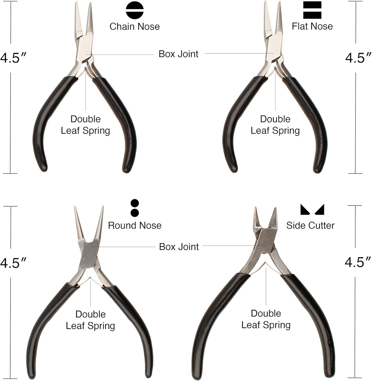 The Beadsmith Slim Line Pliers Set – Extra Fine Tips – 4.5 Inches, 4-Pieces: Round Nose, Chain Nose, Flat Nose & Semi-flush Side Cutter – Leatherette Carrying Case Included – Tools for Jewelry Making - Crafty Corner