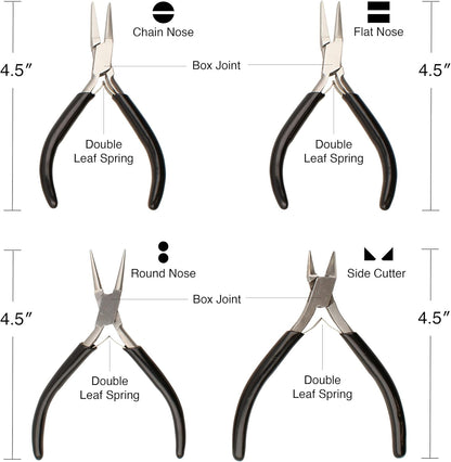 The Beadsmith Slim Line Pliers Set – Extra Fine Tips – 4.5 Inches, 4-Pieces: Round Nose, Chain Nose, Flat Nose & Semi-flush Side Cutter – Leatherette Carrying Case Included – Tools for Jewelry Making - Crafty Corner