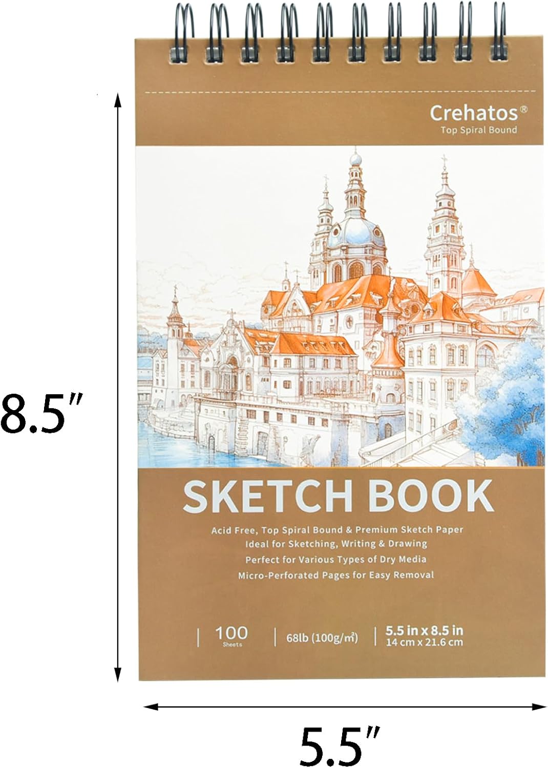 Crehatos 5.5" x 8.5" Small Sketch Book, Top Spiral Bound Sketch Pad, 100 Sheets Each 68lb/100gsm Drawing Paper, 2 Pack - Crafty Corner